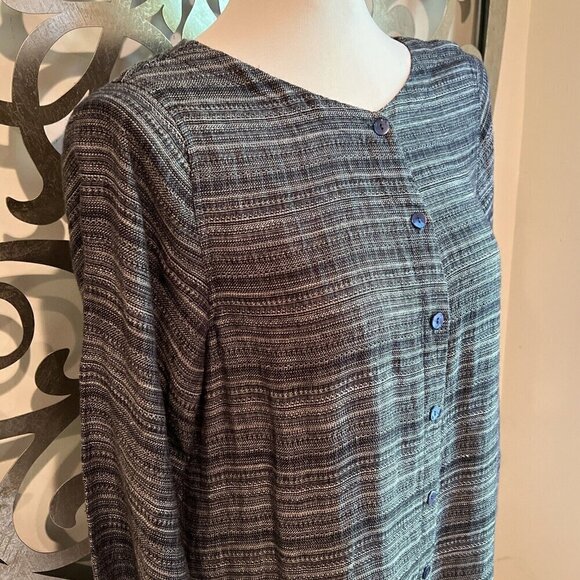 Eileen Fisher Tunic Collarless Button Pockets Navy Cotton Elastene Acrylic SMALL - Picture 2 of 8